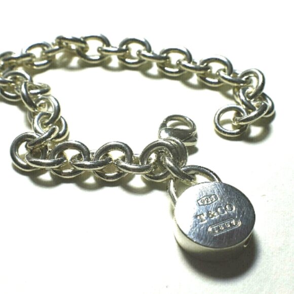 Tiffany & Co 1837 Round Lock Charm Pendant (Opens) Link Bracelet Sterling Silver - Picture 2 of 5